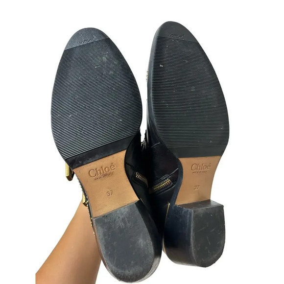 Chloe Susanna Studded Ankle Boots Size EU 37
US 7 Black Gold Leather Buckle - Picture 6 of 7